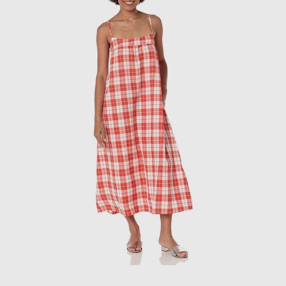 Show Me Your MuMu Picnic Plaid Midi Dress in Red & White - Picture 2 of 7
